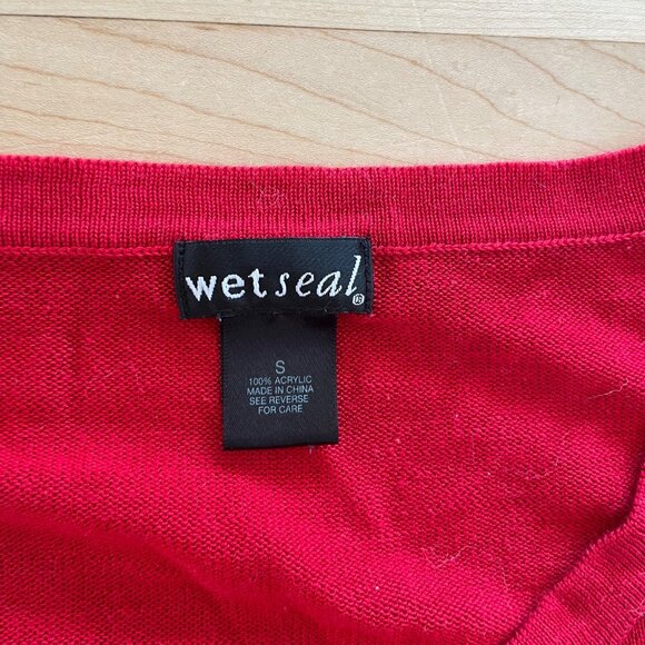 Wet Seal Y2K Red Off Shoulder Cardigan S 2000s Holiday Party Coquette Top Glam - Picture 4 of 7